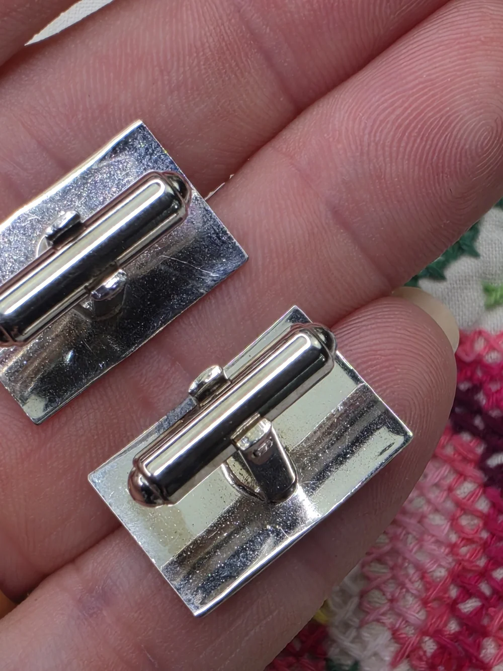 Vintage Etched Sterling Silver Rectangular French Cuff Cufflinks 3/4